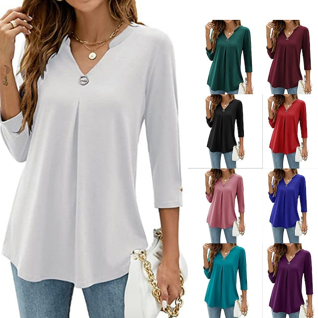 Women's Shirt Blouse Tunic Black White Pink Plain Flowing