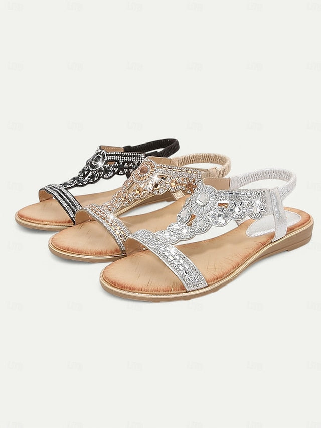 Rhinestone Embellished Sandals T-Strap – Women's Elegant