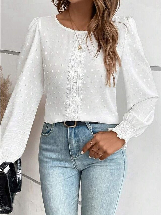 Women's Popover Shirt Casual Shirt Blouse Lace Patchwork