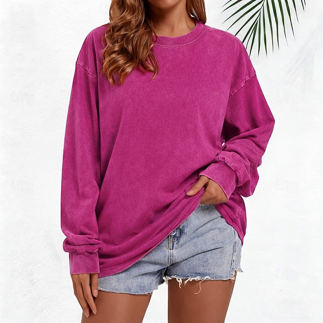 Women's Oversized Tee 100% Cotton Vintage Washed Tops