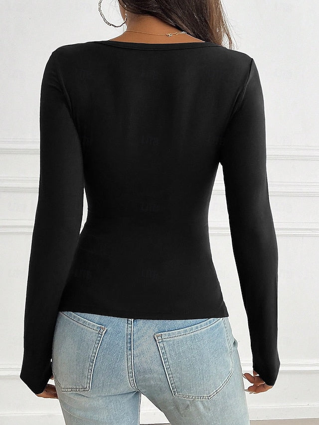 Women's Petite T Shirt Y2K Slim fit top Button Front Pleats