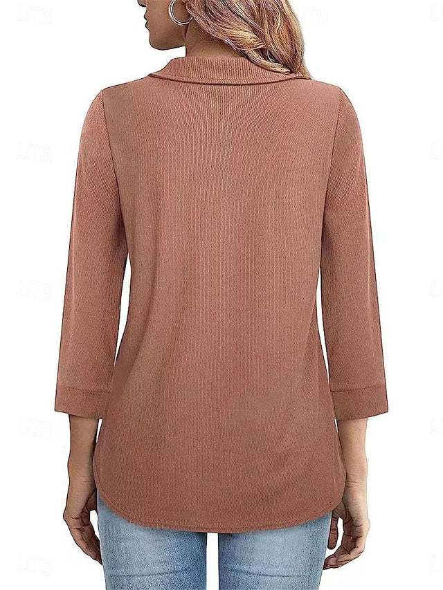 Women's Polo Shirts Patchwork Zipper Solid Color Basic