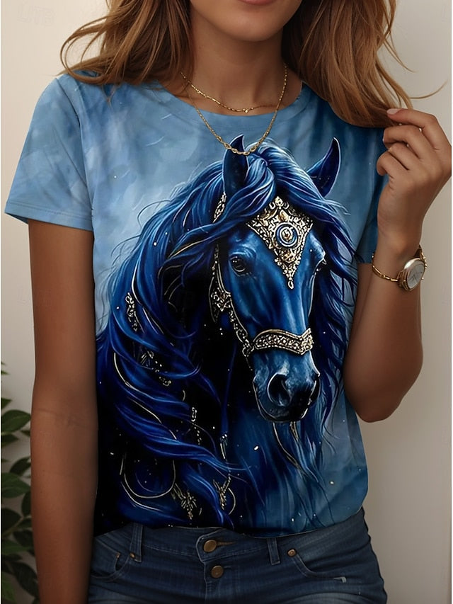 Women's T Shirt Print Graphic Animal Horse Vintage Fashion