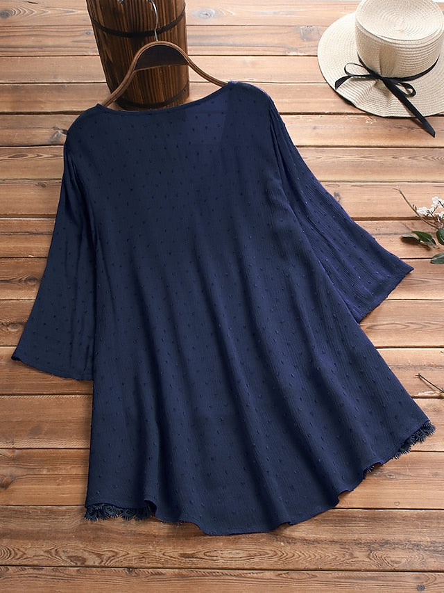 Women's Lace Shirt Blouse Eyelet top White Lace Shirt