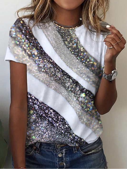 Women's T Shirt Basic Print Short Sleeve Regular Tops Round