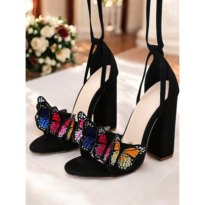 Butterfly Heel Black – Embellished for Sandals High Women
