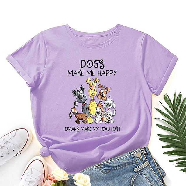 Women's T shirt Tee 100% Cotton Dog Short Sleeve Daily
