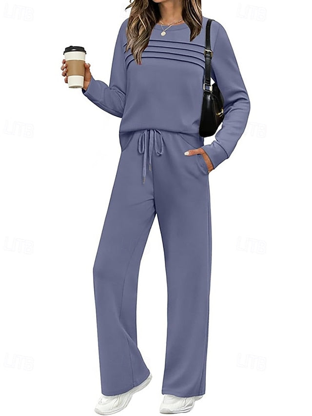 Women's Pants Sets Bolero Top Long Sleeve Round Neck Plain
