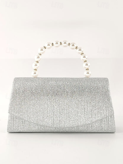 Handle Bag Purple Clutch Pearl with Glitter Women's –
