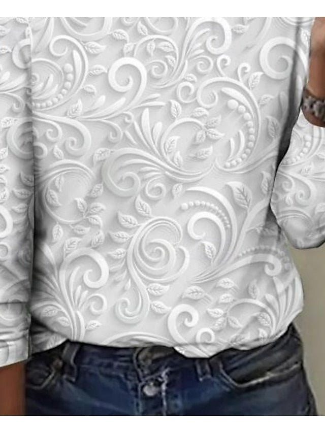 Women's T shirt Long Sleeve Crew Neck Long Sleeve Tunic 3D