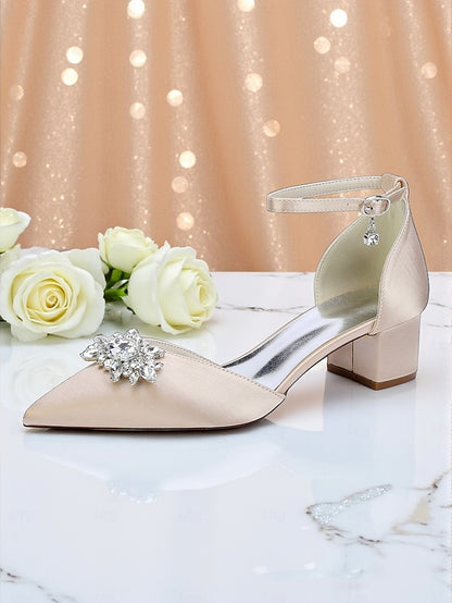 Heel Shoes with Women's Satin Wedding Block Burgundy