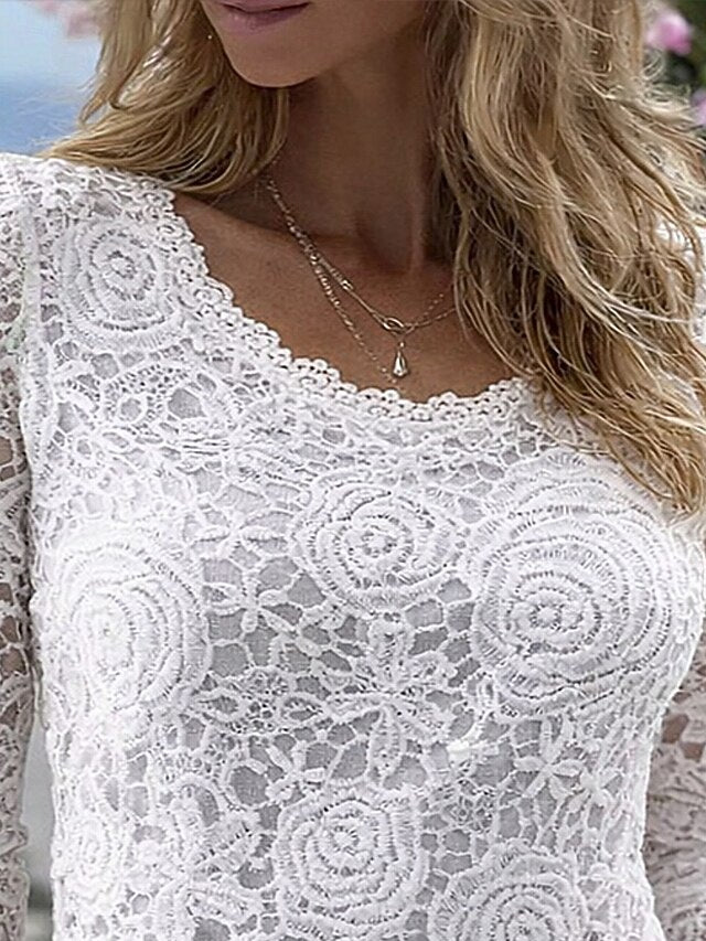 Women's Blouse Lace Solid Color Elegant Stylish Basic Long