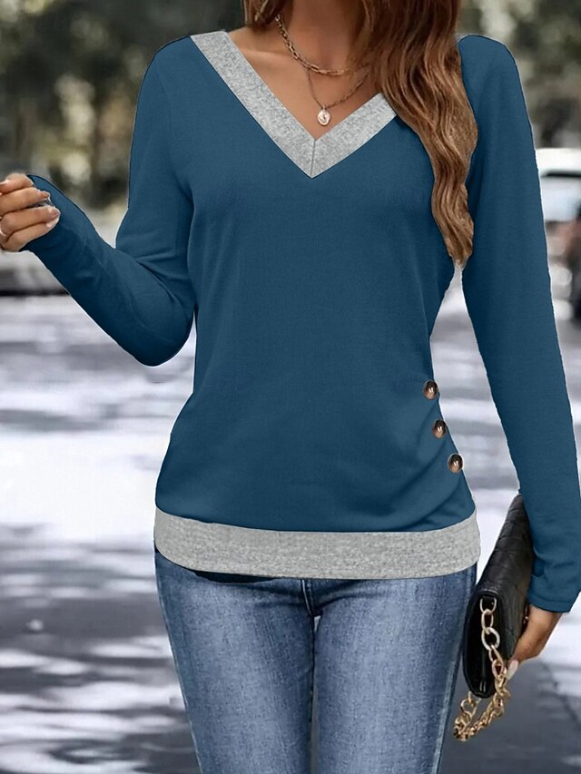 Women's Blouse Patchwork Solid Color Stylish Casual Long
