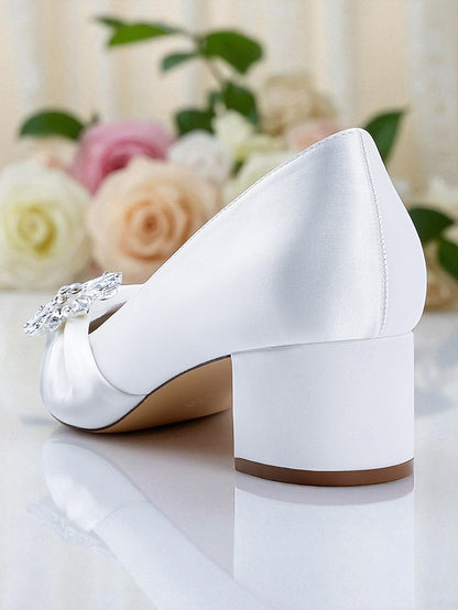 Crystal with Low Women's Pumps Heel White Block