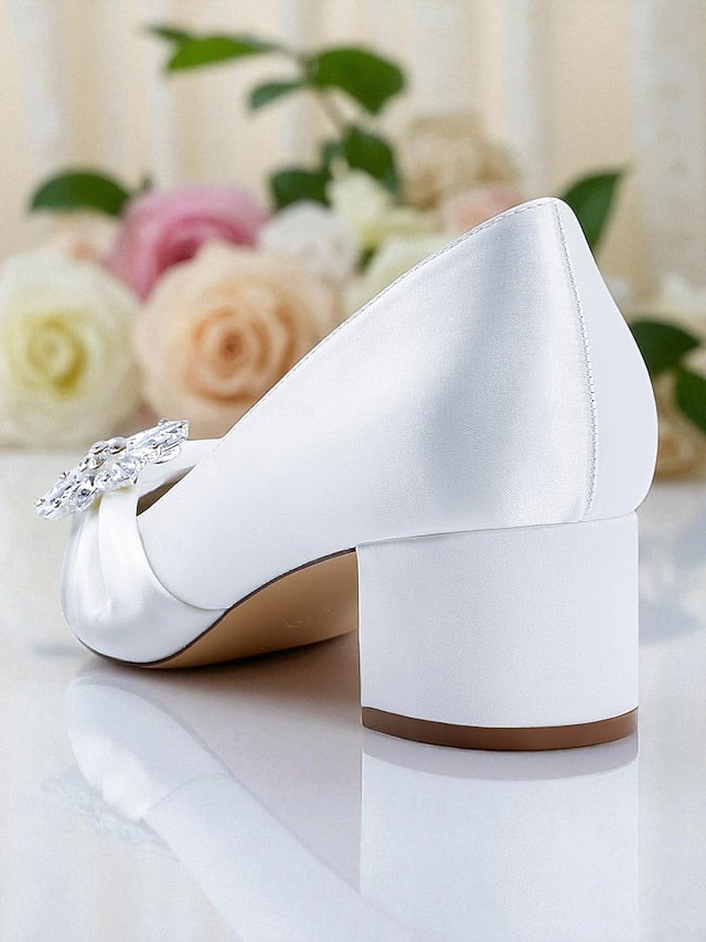 Heel Pumps Women's Block with Crystal White Low