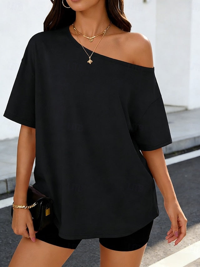 Women's T Shirt Solid Color Stylish Casual Short Sleeve