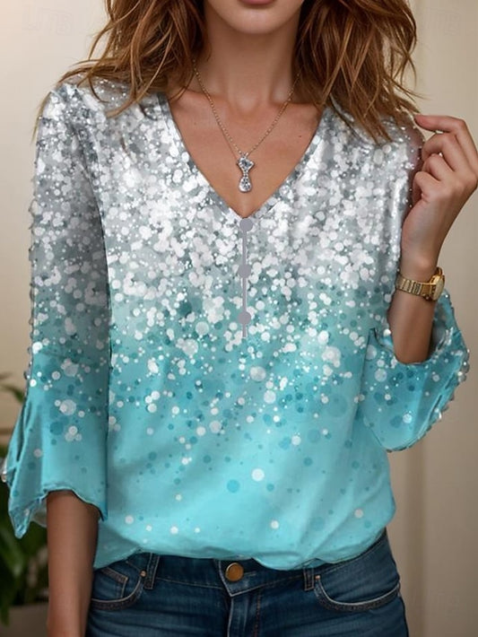 Women's T Shirt Henley Shirt Buttons Print Ombre Floral