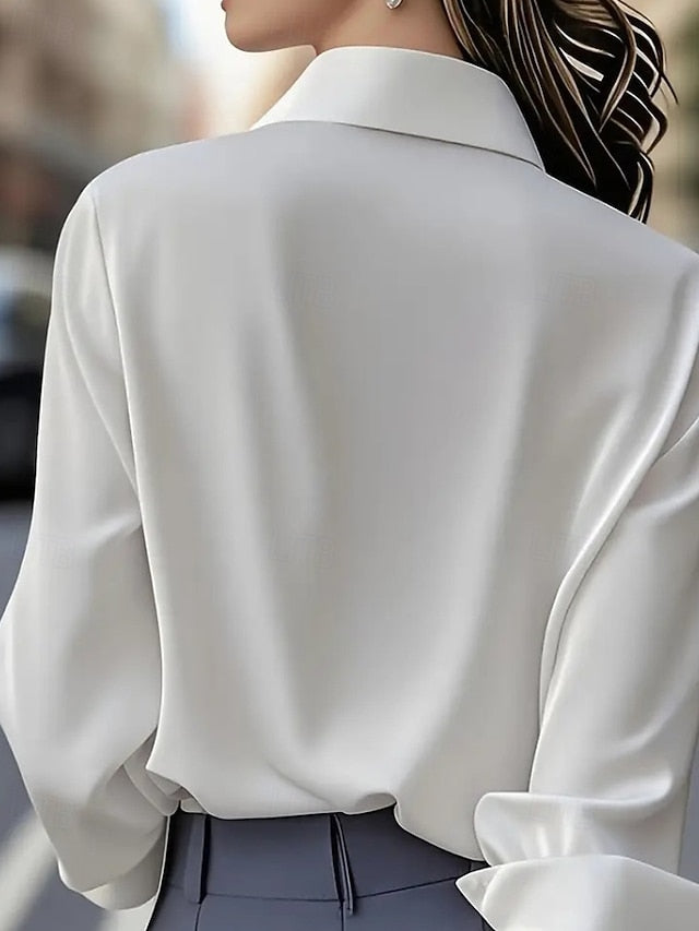 Women's Shirt Elegant Dressy Satin Top Buttons Plain