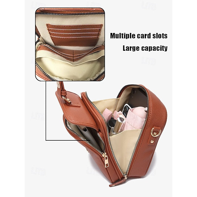 Bag Front Brown with Faux Vintage Leather Women's Crossbody