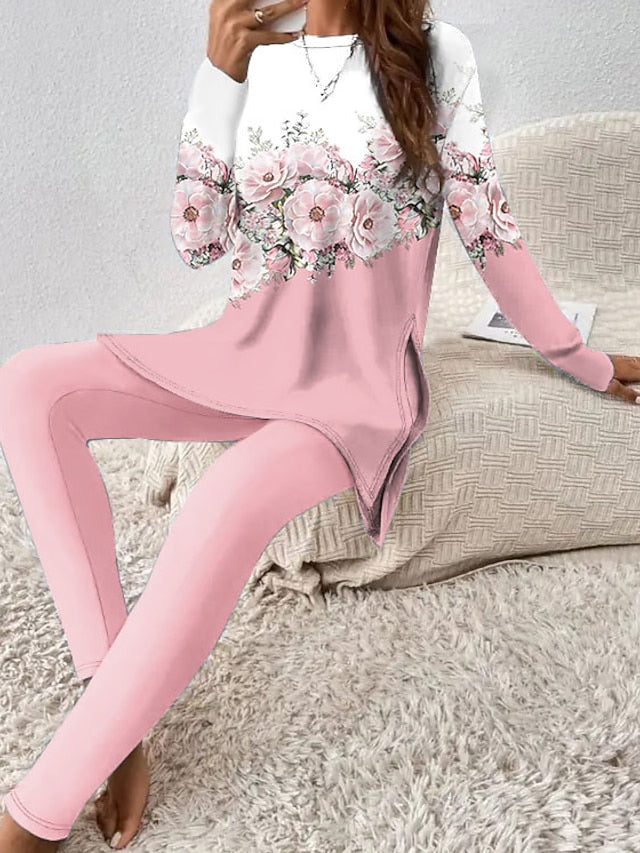 Women's T Shirt Pants Sets Pants Trousers Long Sleeve Round