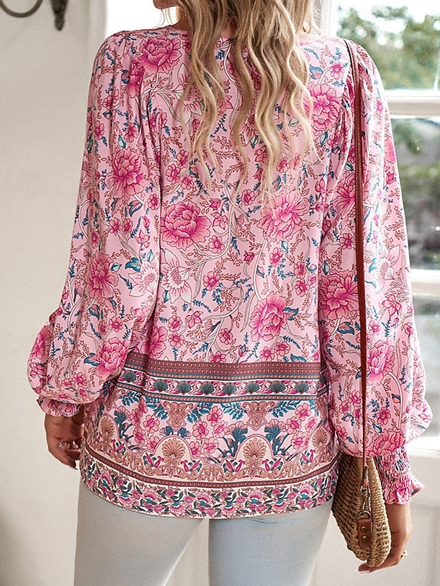 Women's Shirt Boho Shirt Summer Tops Print Flower Daily