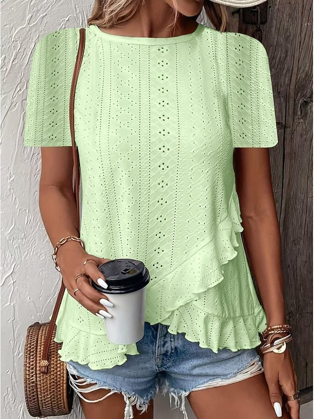 Women's T Shirt Solid Color Plain Basic Casual Short Sleeve