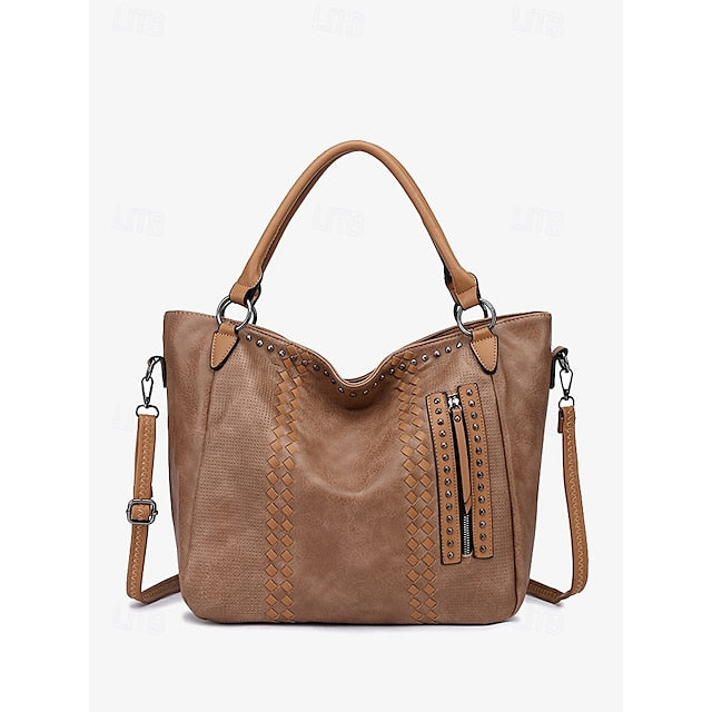 Brown Faux – Women's Tote Bag Handbag Leather Spacious