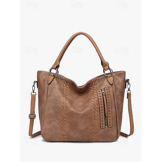 Brown Faux – Women's Tote Bag Handbag Leather Spacious