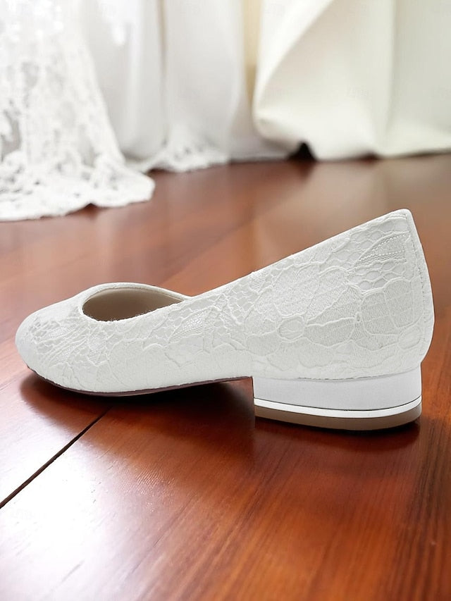 Women's Heel Ivory Low Wedding Lace Flats
