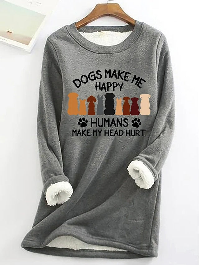Graphic Pullover Women's Sherpa Sweatshirt Letter Casual