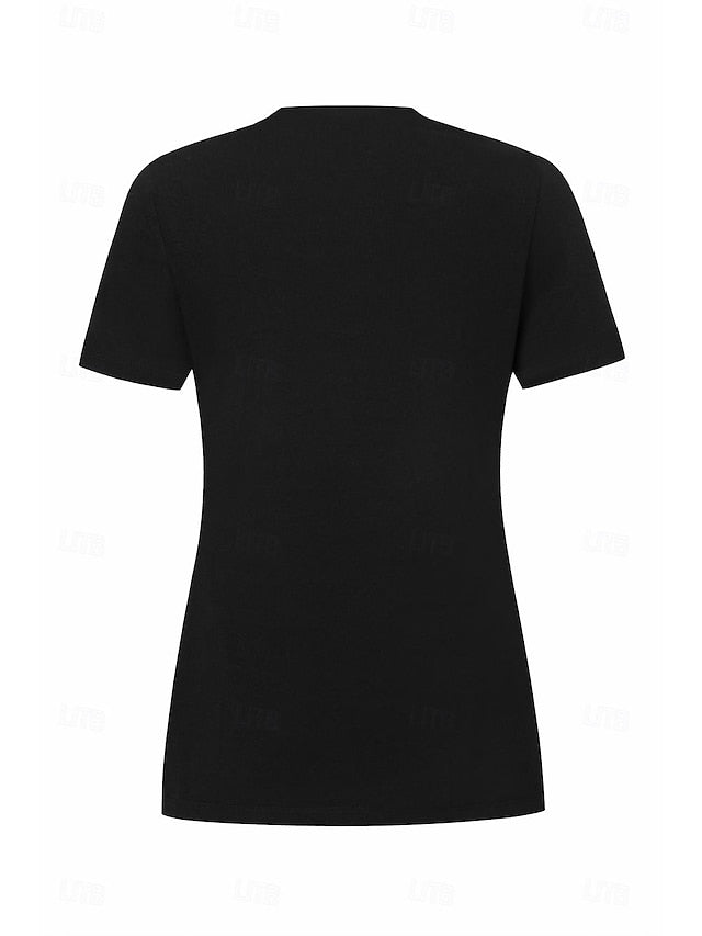 Women's Scalloped Neckline T-shirt Short Sleeve Solid Color