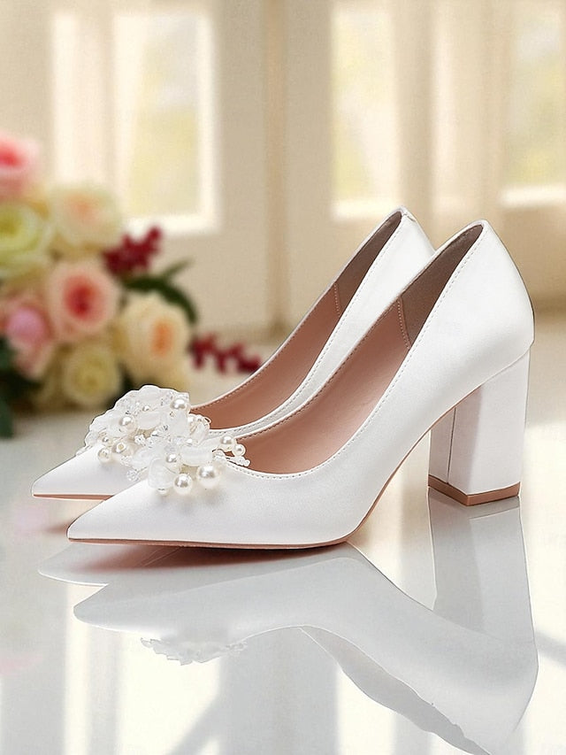 Heels Pearl with Wedding Crystal White Women's and