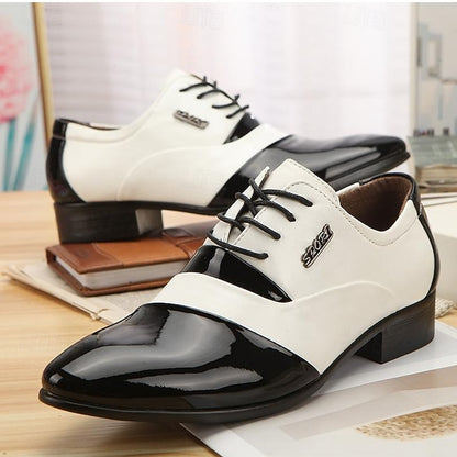Faux – Patent White Leather Men's Oxford and Black Shoes