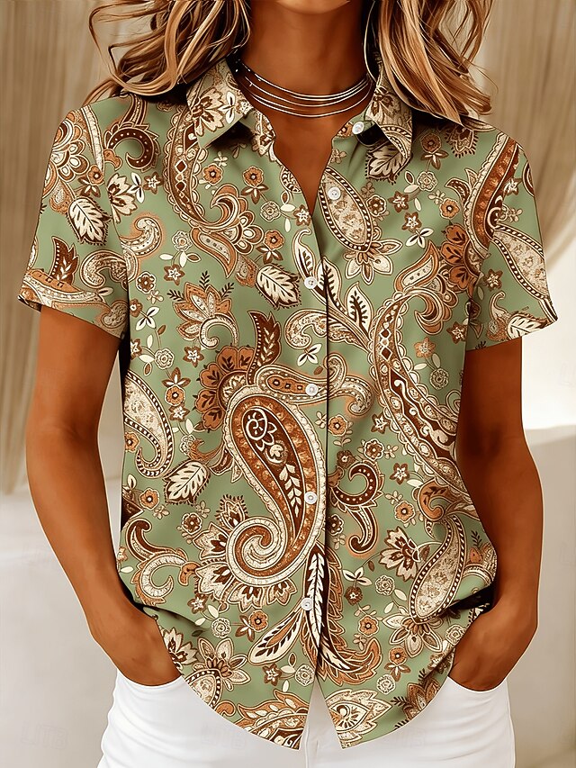 Women's Shirt Buttons Print Graphic Paisley Vintage Stylish