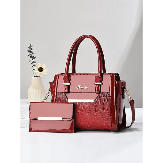 Faux – Glossy Patent Women's Handbag Set Leather