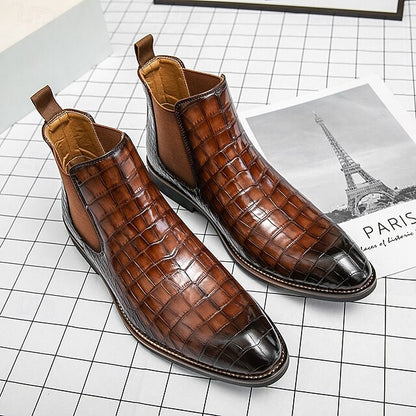 – Boots Slip-On Pattern Crocodile Men's Brown Chelsea