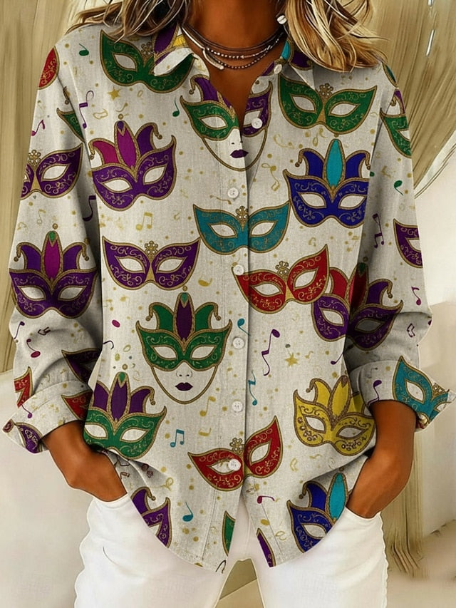 Carnival Women's Shirt Buttons Print Graphic Elegant