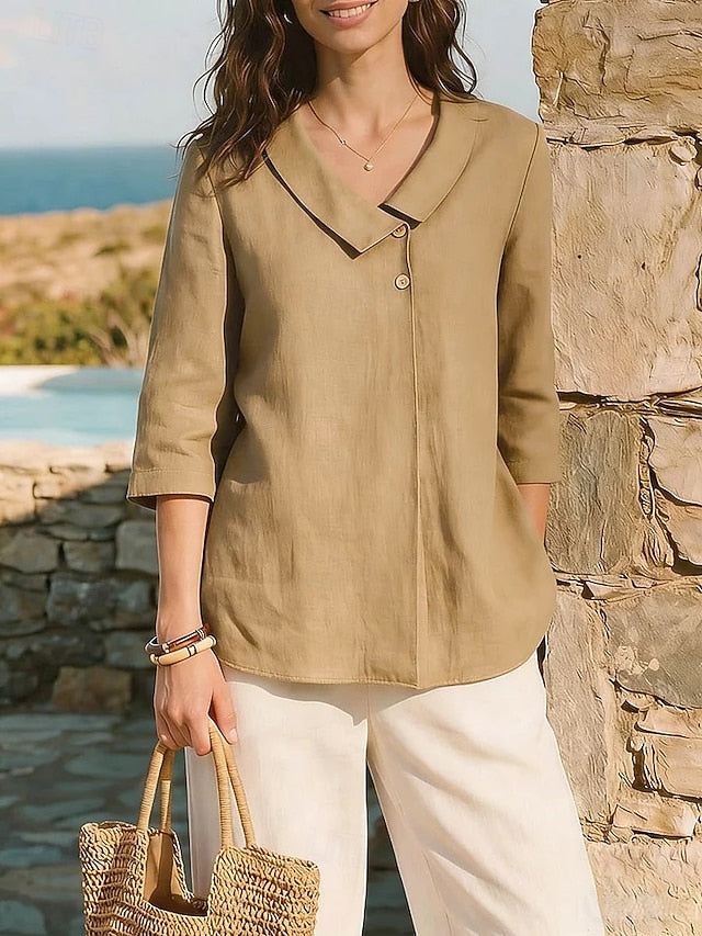Women's Blouse Faux Linen Shirt Solid Color Daily Stylish