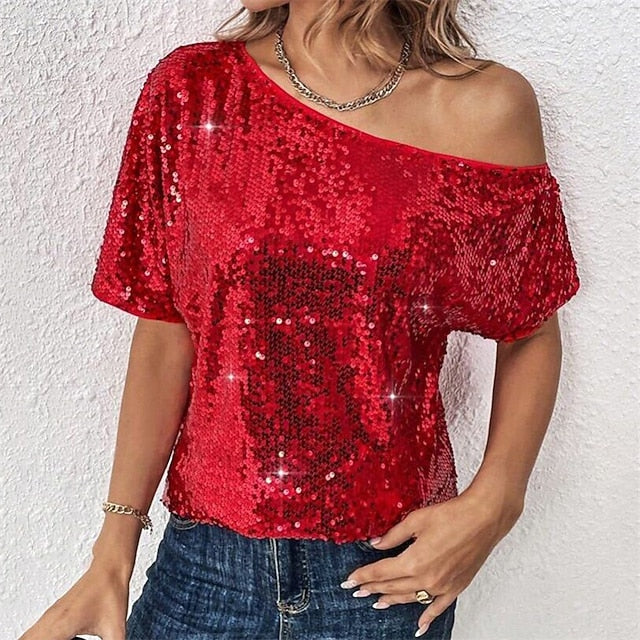 Women's Summer Tops Blouse Dressy Tops Sequin Tops Ruched