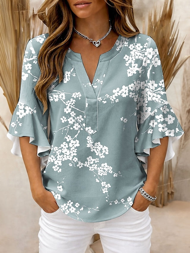 Women's Blouse Ruffle Print Floral Graphic Vintage Daily