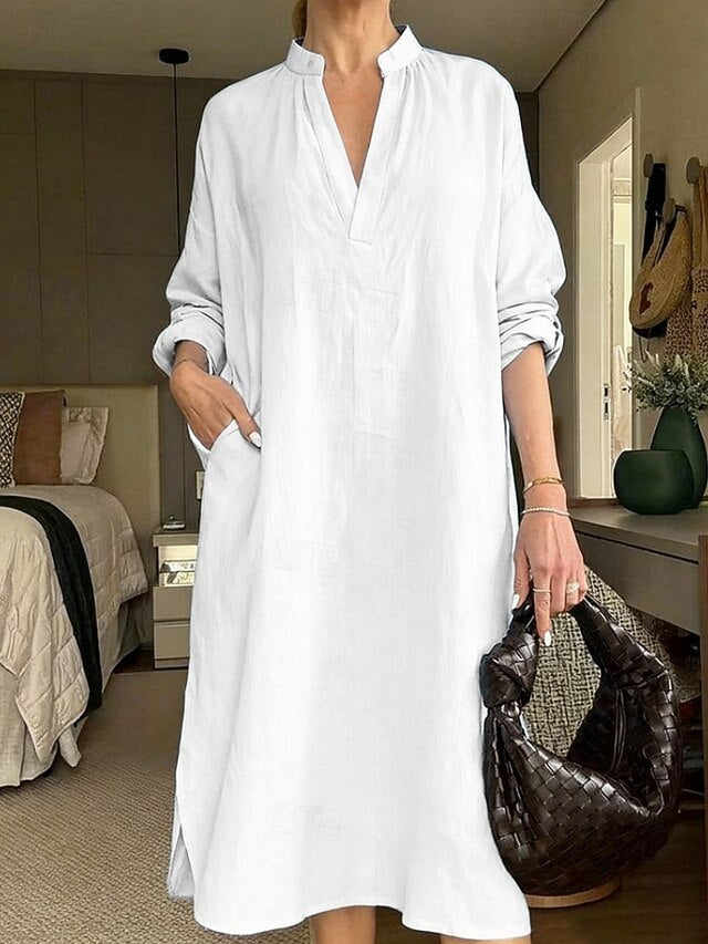Women's Midi Dress Casual Dress Cotton Linen Dress Vintage