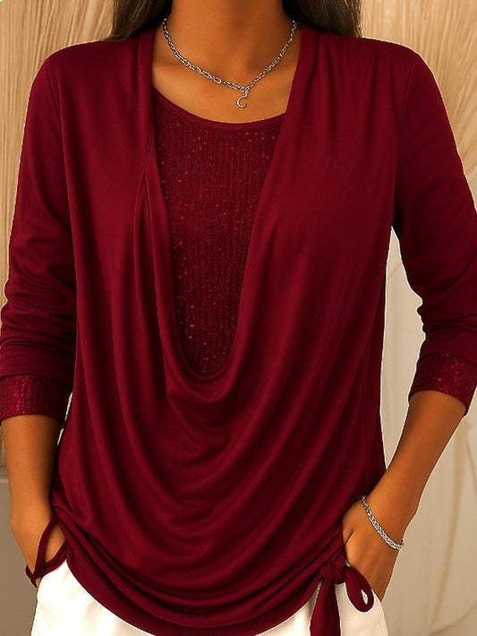 Women's Blouse Sequins Patchwork Solid Color Stylish Casual