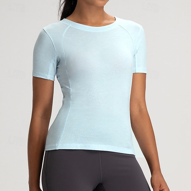 Women's Yoga T-shirt Workout Tops Round Neckline Breathable