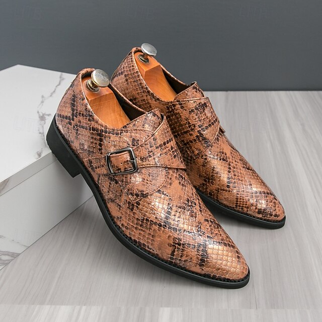 Shoes Snake Monk Strap – Classic for Men Print Brown Formal