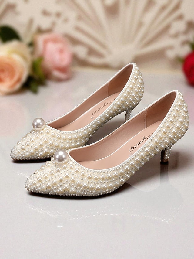 Pumps Pearl-Embellished Heel and Matching Women's Kitten