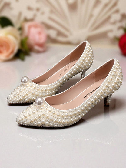 Pumps Pearl-Embellished Heel and Matching Women's Kitten