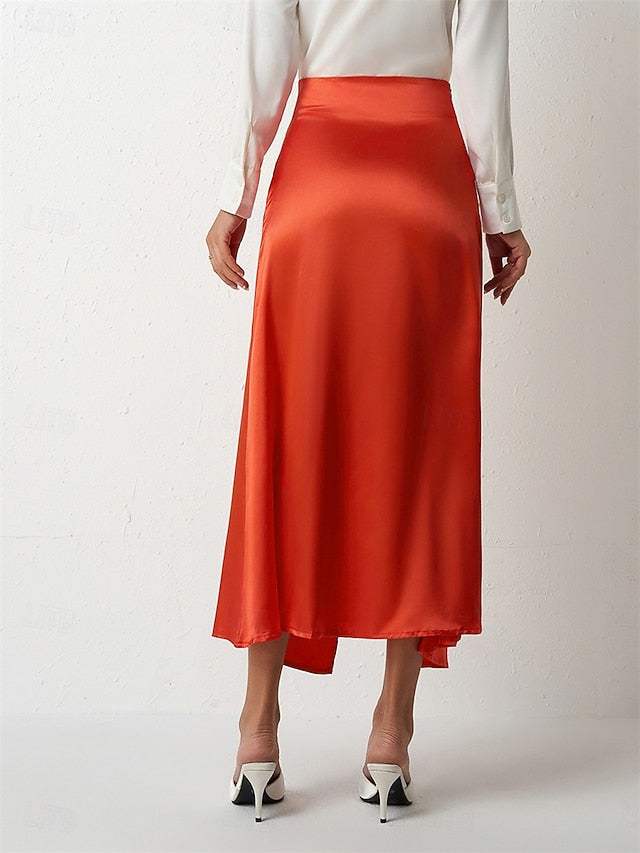 Women's Satin Skirts Elegant Vintage Fashion Casual Midi