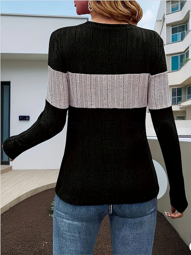 Women's Blouse Patchwork Zipper Solid Color Stylish Casual