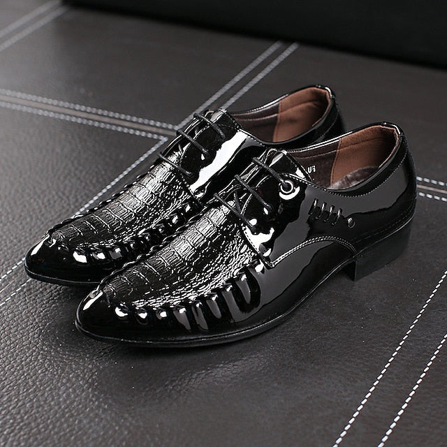 Shoes Faux Crocodile - Patent Black Leather Men's