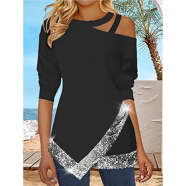 Women's Blouse Sequins Patchwork Solid Color Stylish Casual